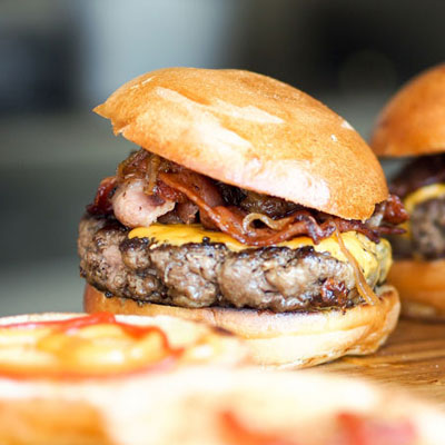 close up of fresh burgers